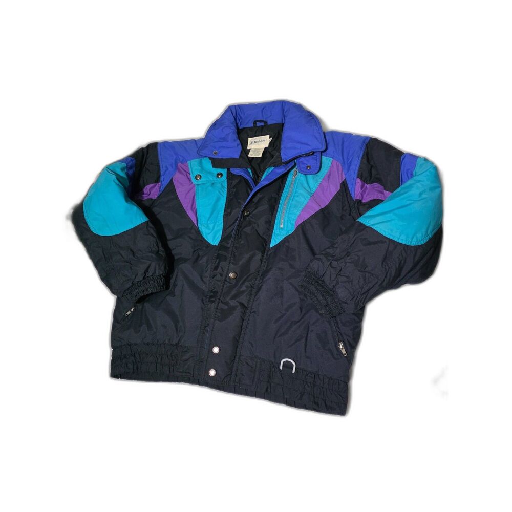 Title: Vintage St. John's Bay Colorblock Ski Jacket Size S Black Teal Purple 90s